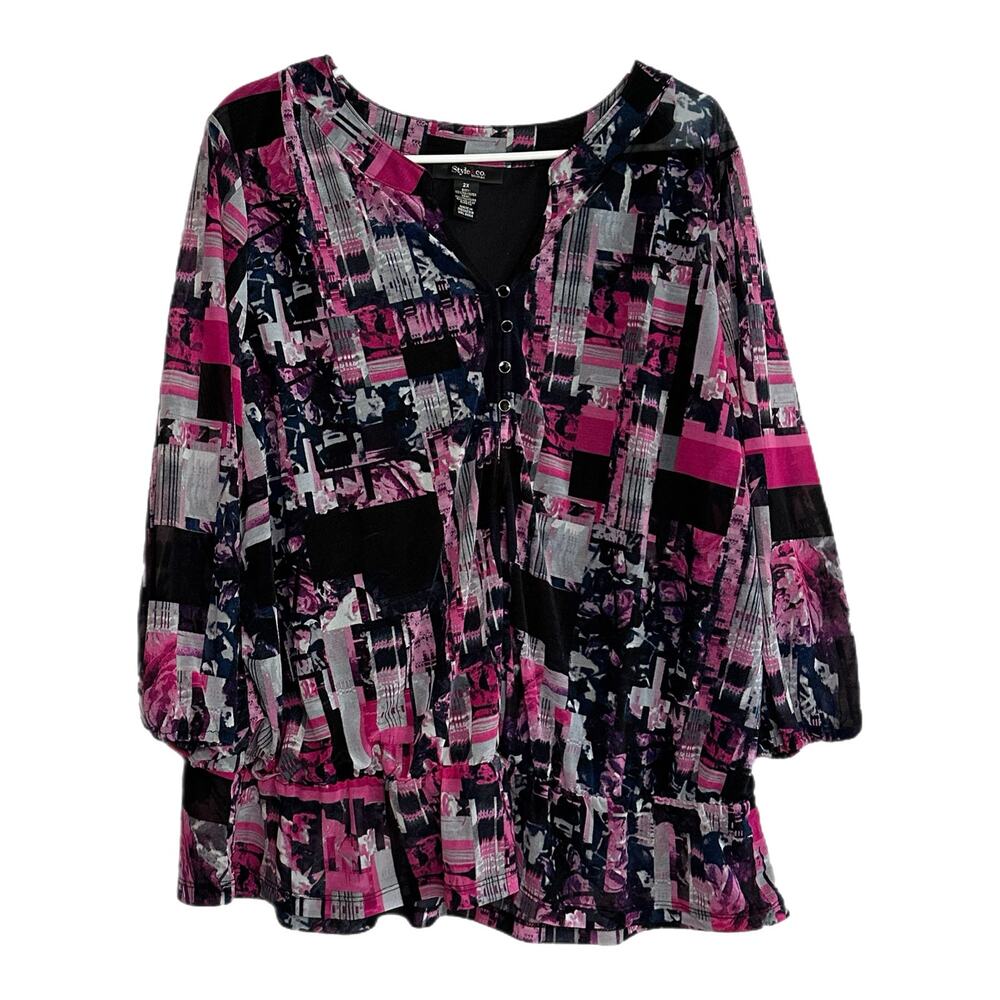 C22 Style & Co. Pink & Purple Patterned Blouse, 2x, NWT - Picture 3 of 7